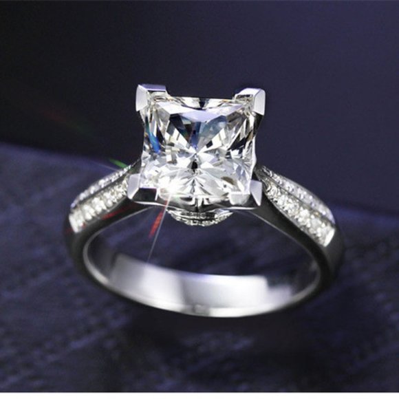 2Ct Princess Cut Half Sizes VVS 925 Silver Engagement Ring - Picture 14 of 15